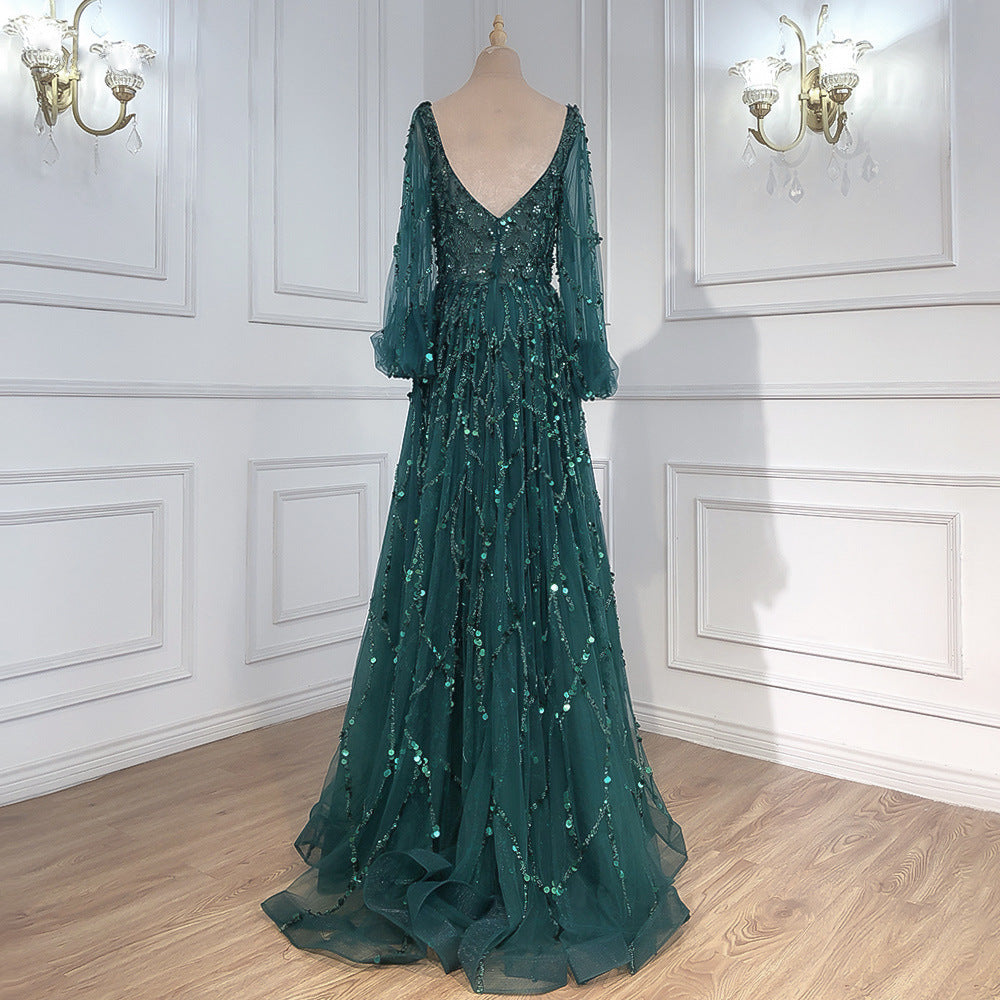 A multi-color heavy industry beaded luxury evening dress sexy lady aura queen dress