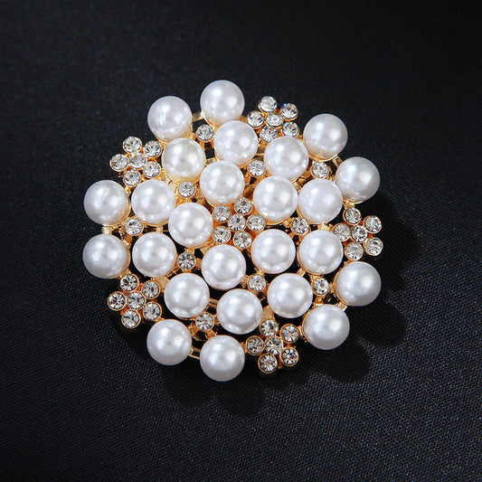 A Korean version of diamond-encrusted pearl flower brooch women's clothing niche pin high-end silk scarf buckle personalized exaggerated corsage - Mixbatch