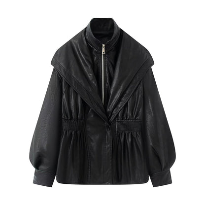 A double-collared jacket, leather jacket