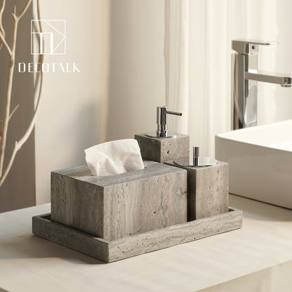 A natural silver gray travertine bathroom set