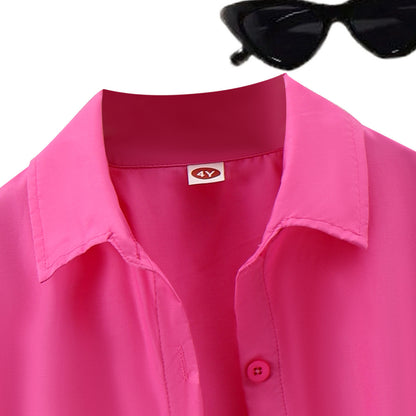 A foreign trade Europe, America, spring and autumn new girls' suit medium and small children's solid color suspender + five-point pants + long-sleeved jacket three-piece set