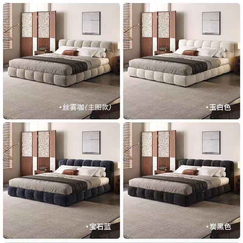 A puff bed cream retro style master bedroom light luxury high-grade chenille cloth bed Italian minimalist soft bag storage bed