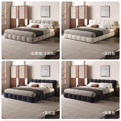 A puff bed cream retro style master bedroom light luxury high-grade chenille cloth bed Italian minimalist soft bag storage bed