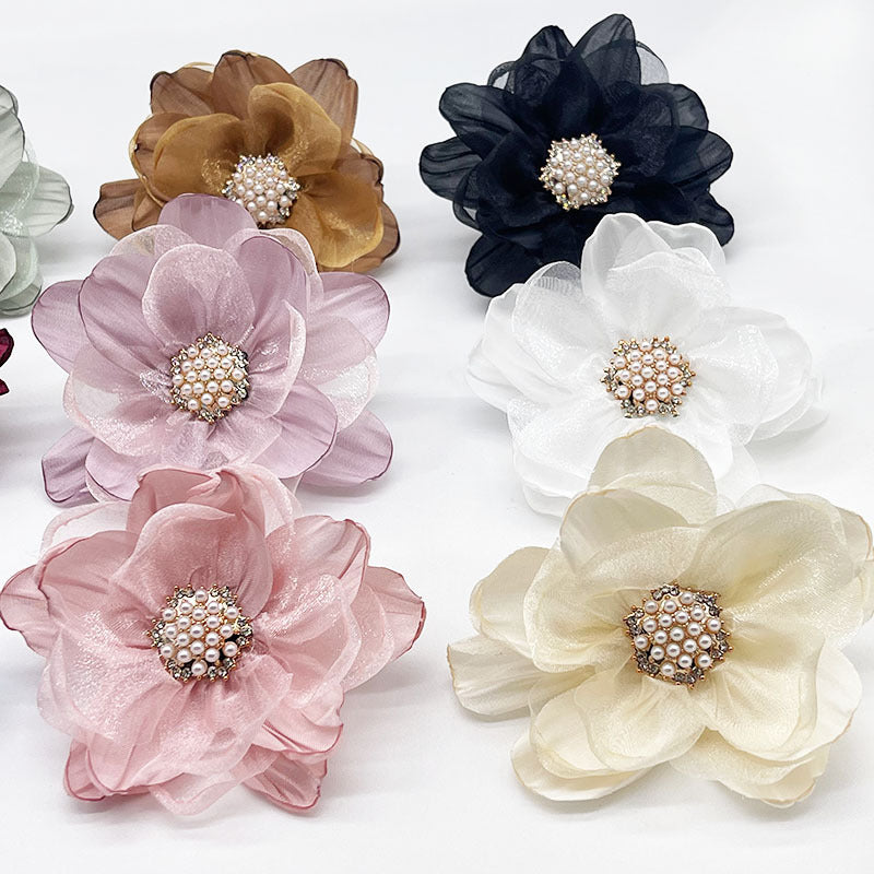 A organza flower accessories multi-layer three-dimensional gauze handmade beads DIY burnt edge flower jewelry shoe flower accessories - Mixbatch