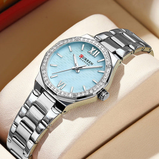 A 9103 Ladies Korean Small Fashion Diamond-encrusted Polygon Waterproof Quartz Steel Strap Watch
