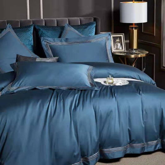 High end 180 thread long staple cotton four piece set of European light luxury all cotton satin high-density solid color hotel bedding - Mixbatch