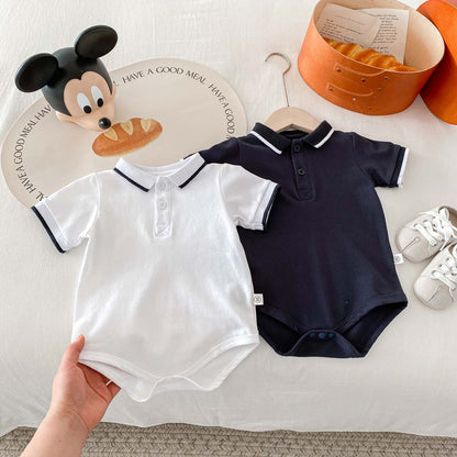 A boy&#039;s clothes summer short-sleeved Polo shirt bag fart ha clothes baby jumpsuit baby lapel one-year-old cotton climbing suit - Mixbatch