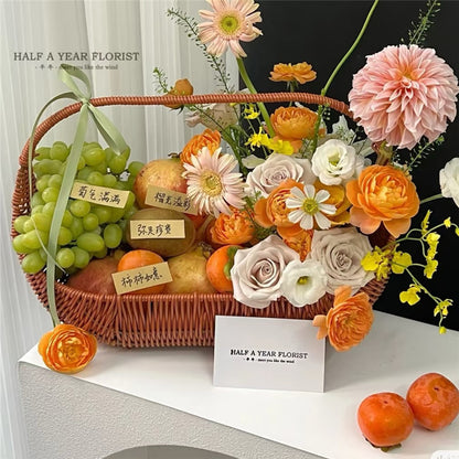 A imitation rattan new oval fruit basket picking basket rattan large portable flower basket gift