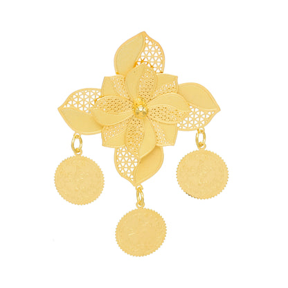 A new gold three-dimensional flower brooch light luxury high-end sense coin pendant brooch pin sweater suit accessories women - Mixbatch