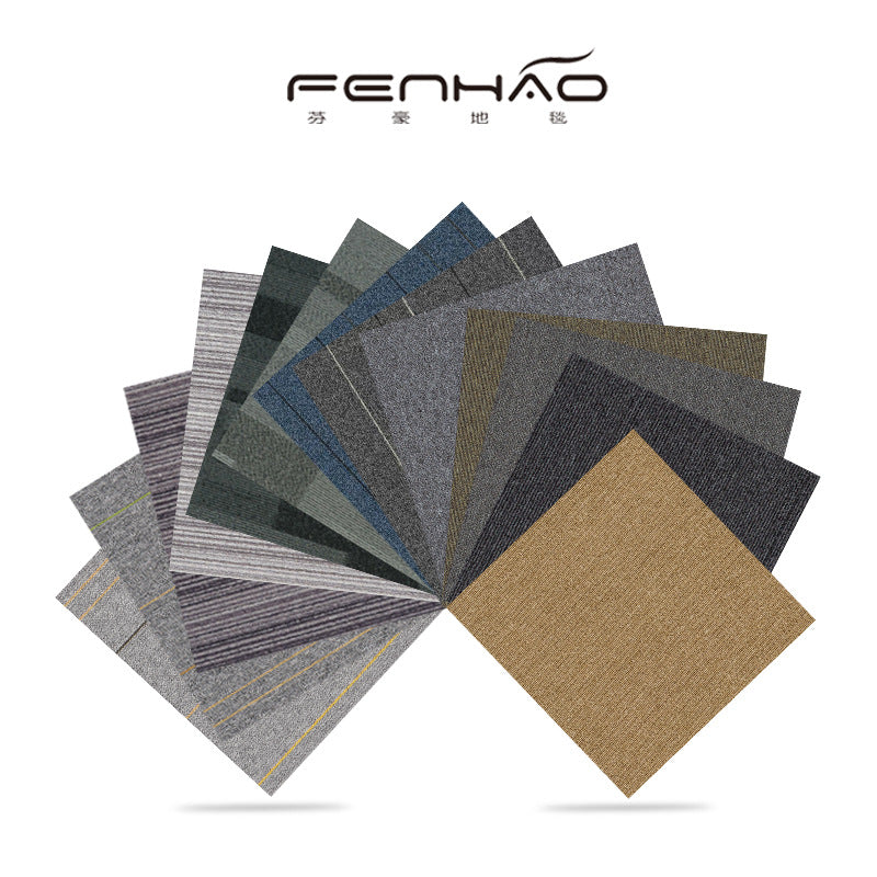 A Office  Building Meeting Room Fire Resistant Dirt Resistant Flame Retardant Environmental Protection Grey Striped Square Splicing B1 Fire Carpet