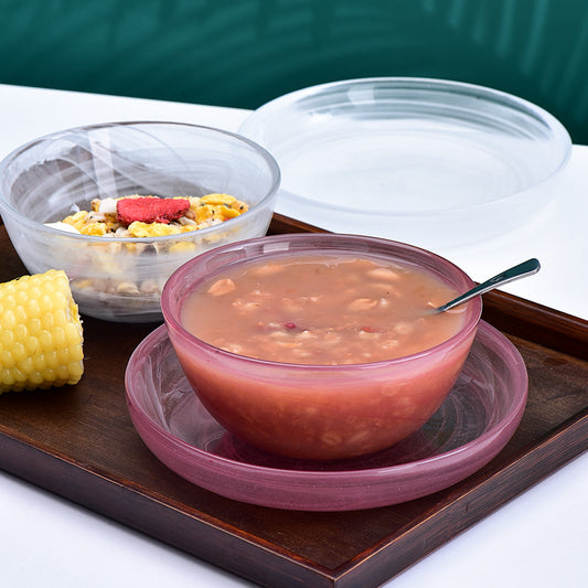 A Flanged glass dish set Plate tableware Living room Home Chinese creative ink fruit salad bowl Rice bowl