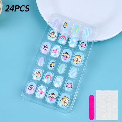 A Cross-border 24 pieces of children wearing nail cartoon animated nail patch removable girl cute manicure fingernail piece - Mixbatch