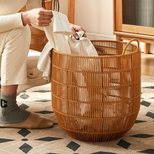 A waterproof storage basket made of imitation rattan