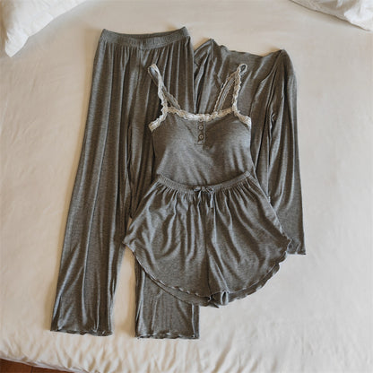 A Modal pajamas women's spring, autumn and winter sexy with chest pads, summer suspenders, trousers can be worn outside, simple loungewear cover - Mixbatch