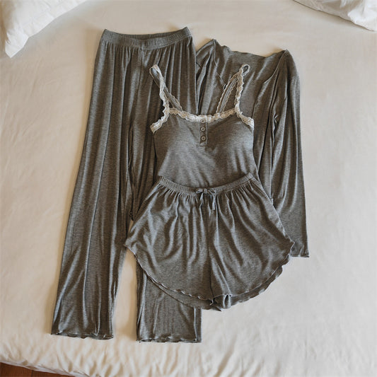 A Modal pajamas women's spring, autumn and winter sexy with chest pads, summer suspenders, trousers can be worn outside, simple loungewear cover - Mixbatch