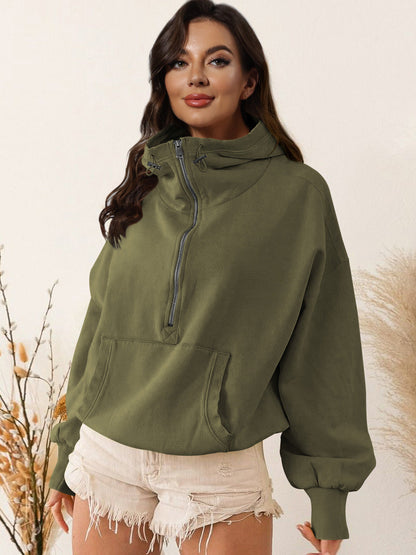 A hooded long-sleeved sweater