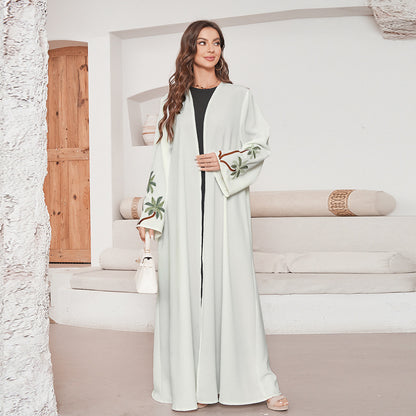 New Middle Eastern Muslim Fashion Elegant Long Sleeve Cardigan Embroidered Dress Robe - Mixbatch
