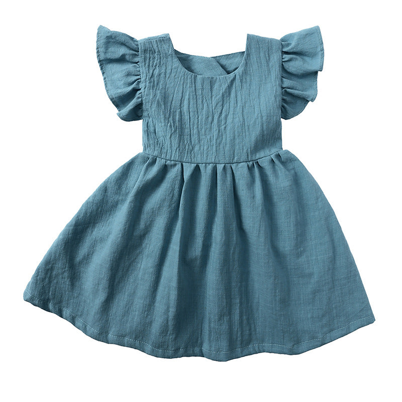 A new girls dress baby cotton and linen solid color - Mixbatch