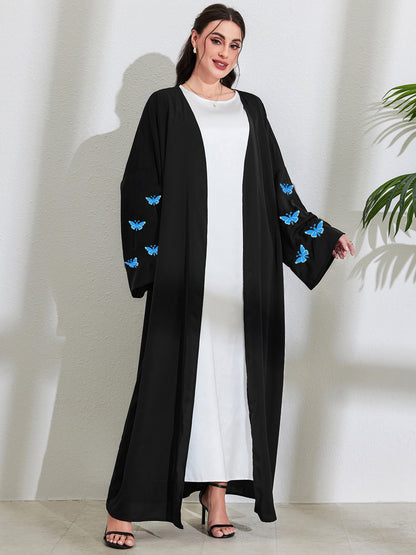 Middle Eastern Muslim Clothing Long Dress Fashion Elegant Cardigan Embroidered Butterfly Dress Robe - Mixbatch