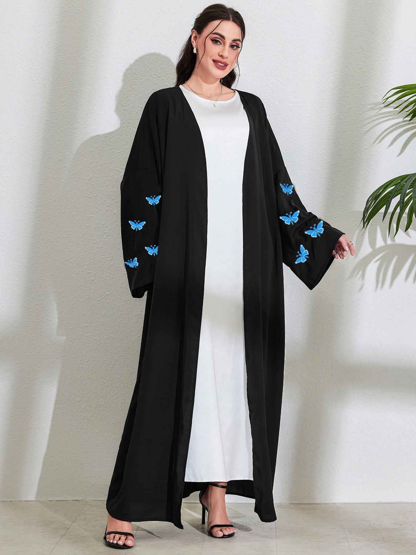Middle Eastern Muslim Clothing Long Dress Fashion Elegant Pocket Cardigan Embroidered Butterfly Dress Robe - Mixbatch