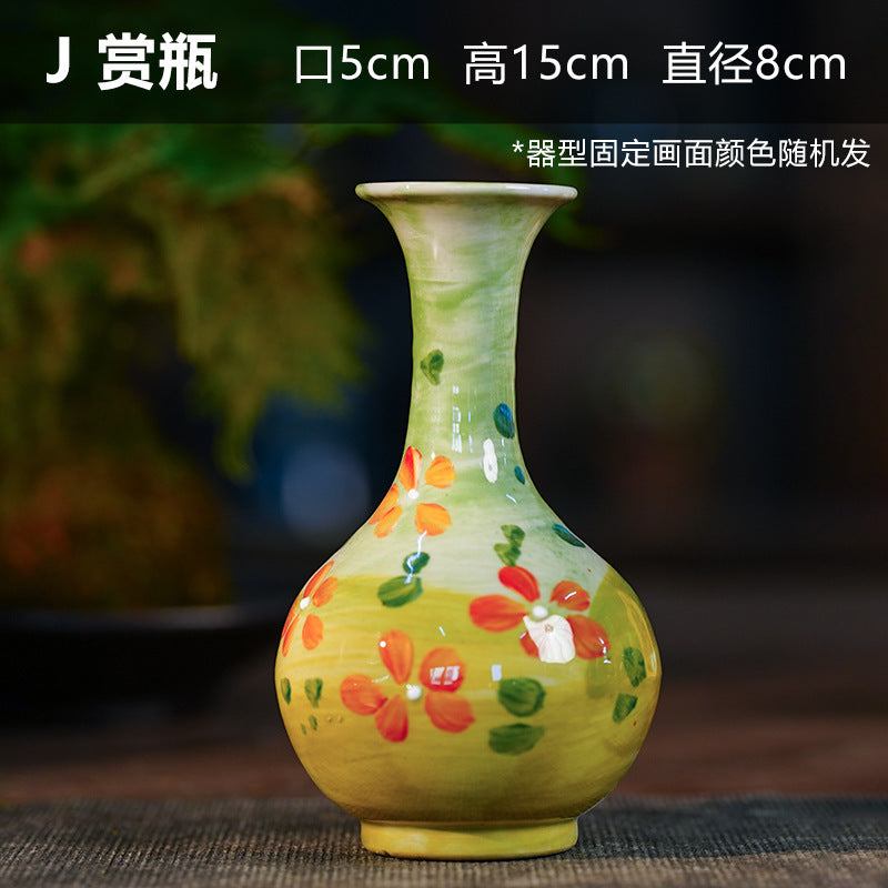 A Jingdezhen handmade oil painting vase dried flower home decoration TV cabinet ornament wine cabinet TV cabinet ceramic flower device