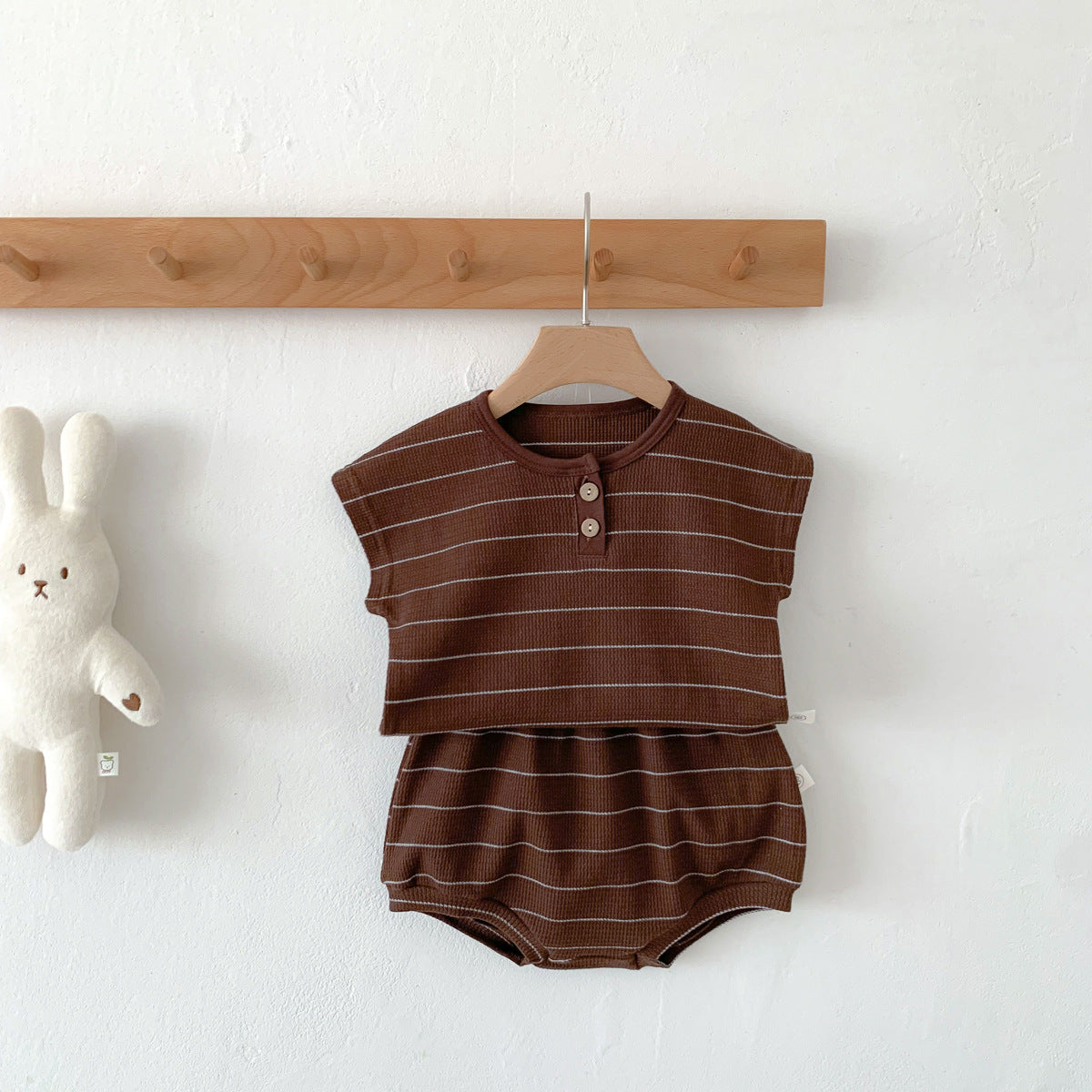 A children's clothing stock INS baby striped waffle set summer short sleeve shorts set for men and women - Mixbatch