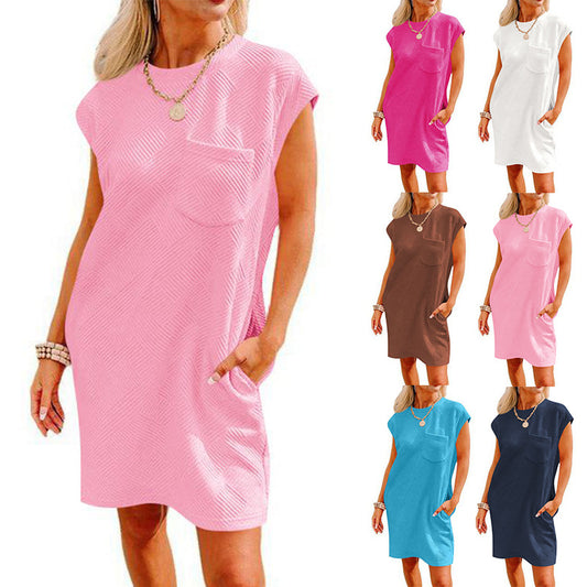 Europe and the United States cross-border 2025 Amazon independent station TikTok leisure sports round neck pocket short sleeve loose dress