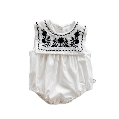 A ins summer cool navy embroidered collar sleeveless vest jumpsuit baby girl baby bag fart clothes climbing clothes - Mixbatch
