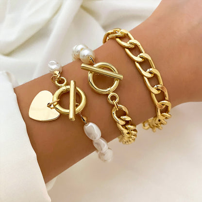 A European and American cross-border new products stack and wear personalized street auction love bracelet four-piece set exaggerated thread chain alloy bracelet women - Mixbatch