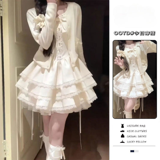 A Cake Dress and Cardigan Two-Piece Set