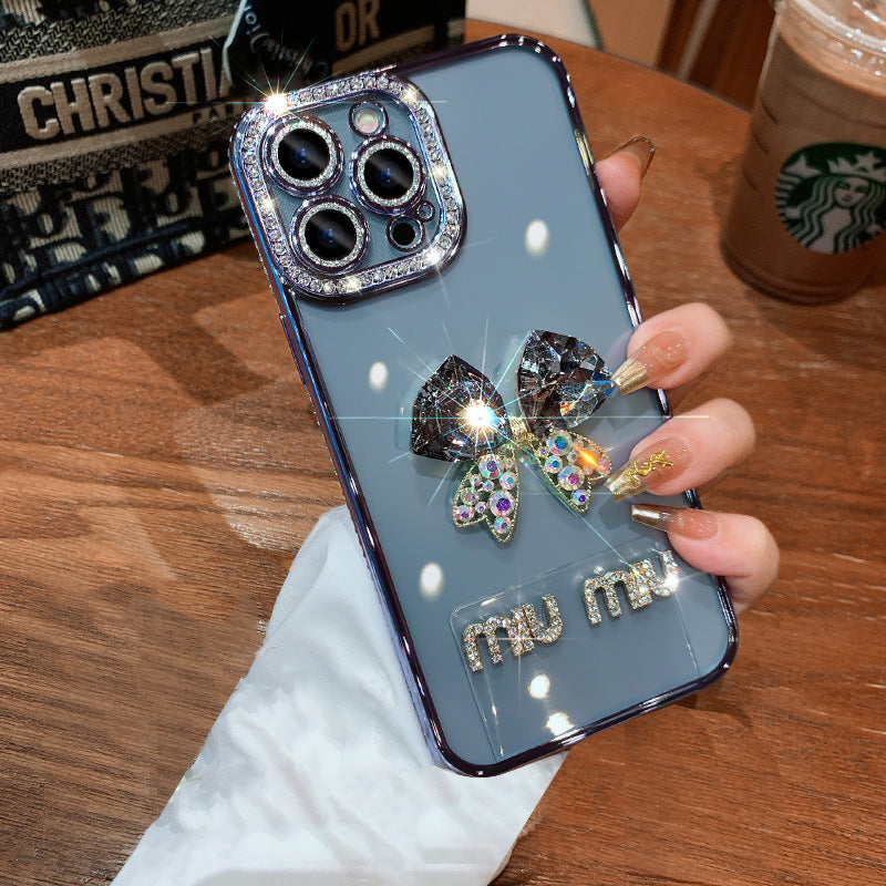 A transparent rhinestone mobile phone case