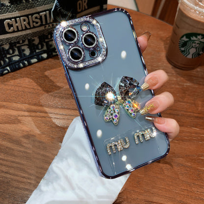 A transparent rhinestone mobile phone case