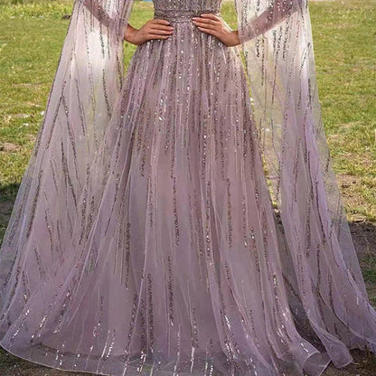 A spring and summer women's temperament mesh dress dress fringed sequined evening dress dress