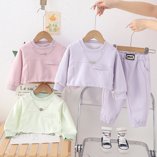 A Baby Clothes Spring Girls' Foreign Style Sequins Set Two-piece Set