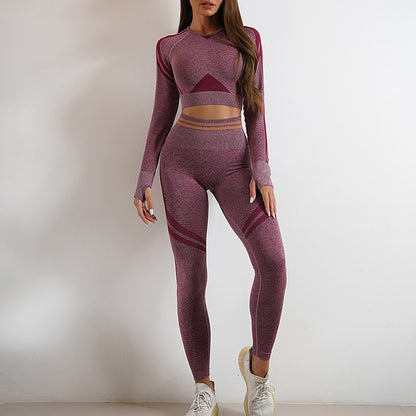 A Seamless knitted slim fit hip lift moisture wicking sports fitness clothes beautiful back fitness bra yoga clothes set