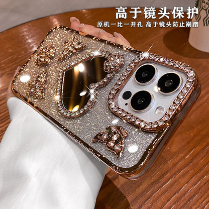 A mirror rhinestone phone case