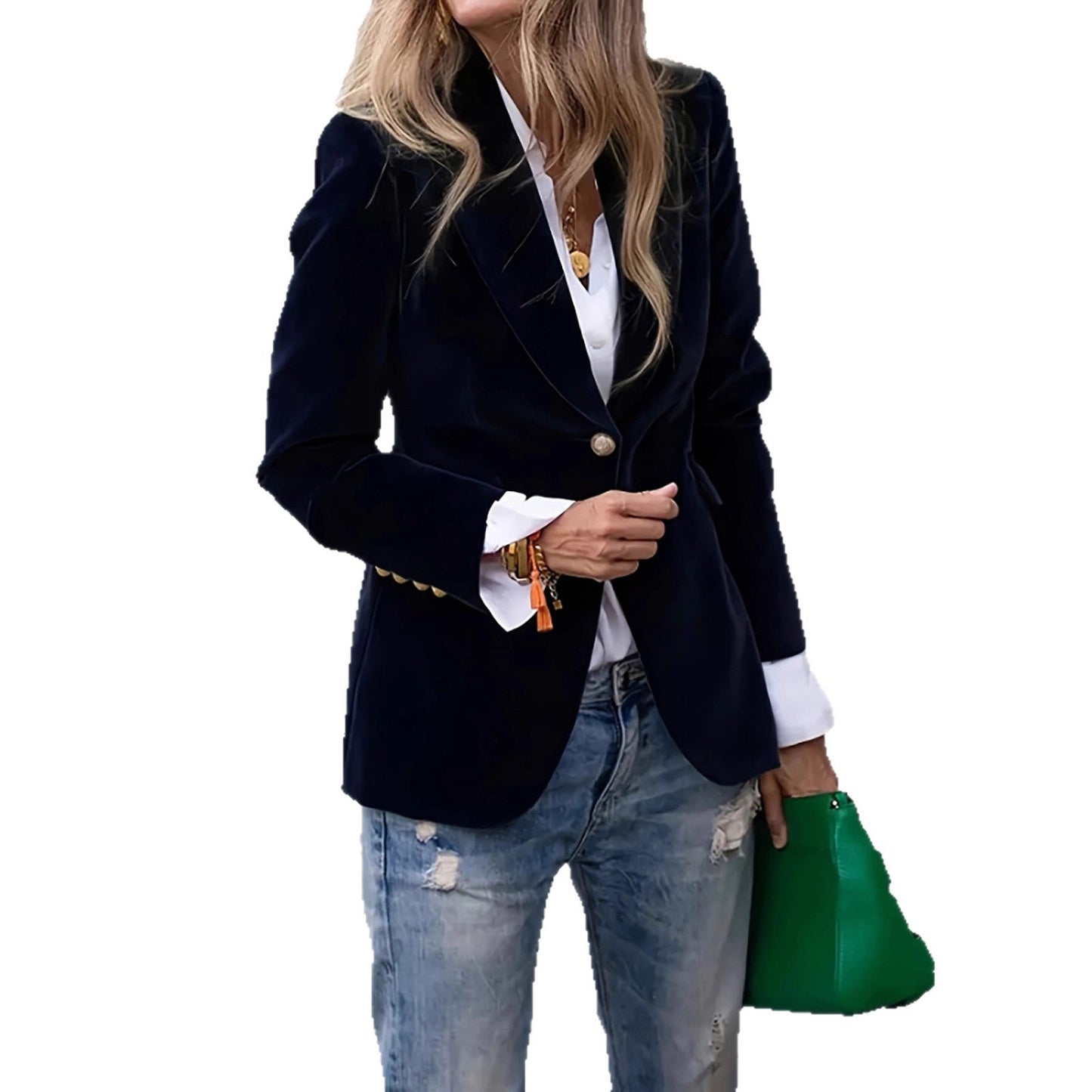 A gold velvet blazer