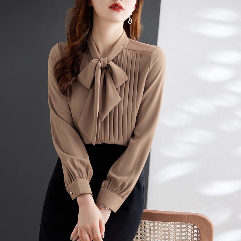 A Korean version of lace-up chiffon new French commuter shirt women - Mixbatch