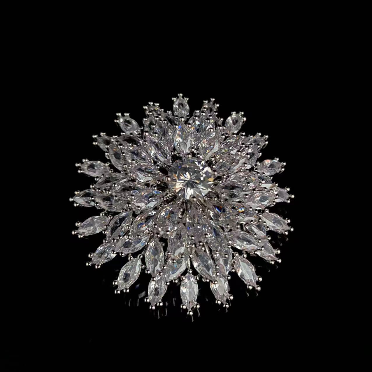 A new shining starry sky zircon big flower brooch women's high-end exquisite suit accessories pin sweater corsage - Mixbatch