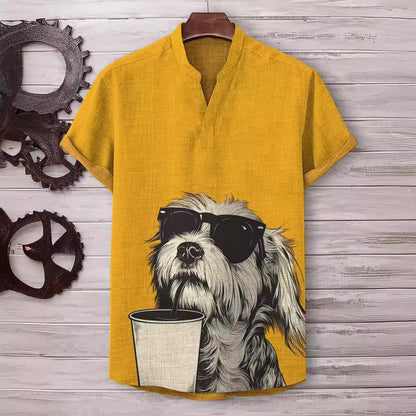 A Printed Short Sleeve V-Neck Shirt
