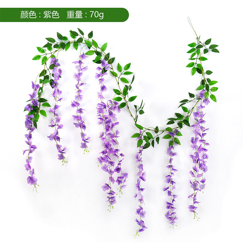 A simulated wisteria flower string bean flower fake flower rattan indoor air conditioner pipe decoration winding blocking wedding silk flower ceiling
