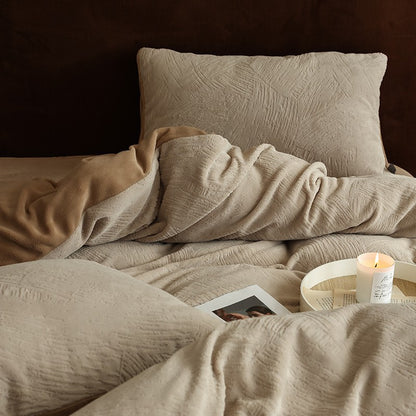 High-gram heavy milk velvet high-grade sense two-piece four-piece winter double-sided thick warm coral velvet high-end bedding 4  4.0kg - Mixbatch
