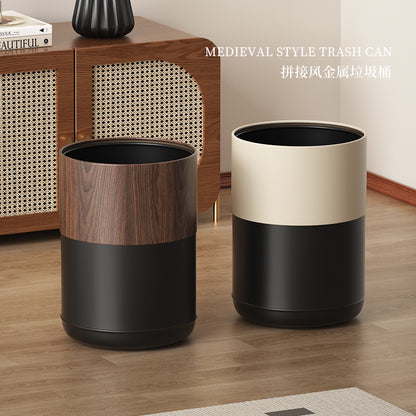 A black walnut wood grain trash can