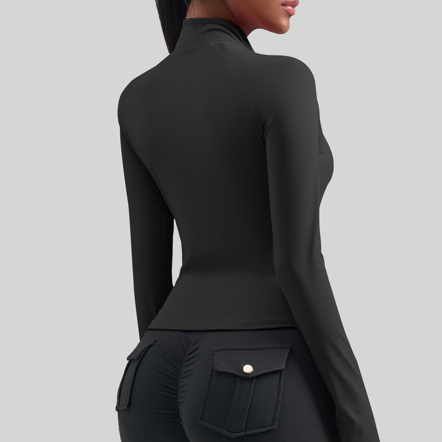 A European and American large size zipper sports jacket elastic tight sports top European size slim and thin yoga clothes women