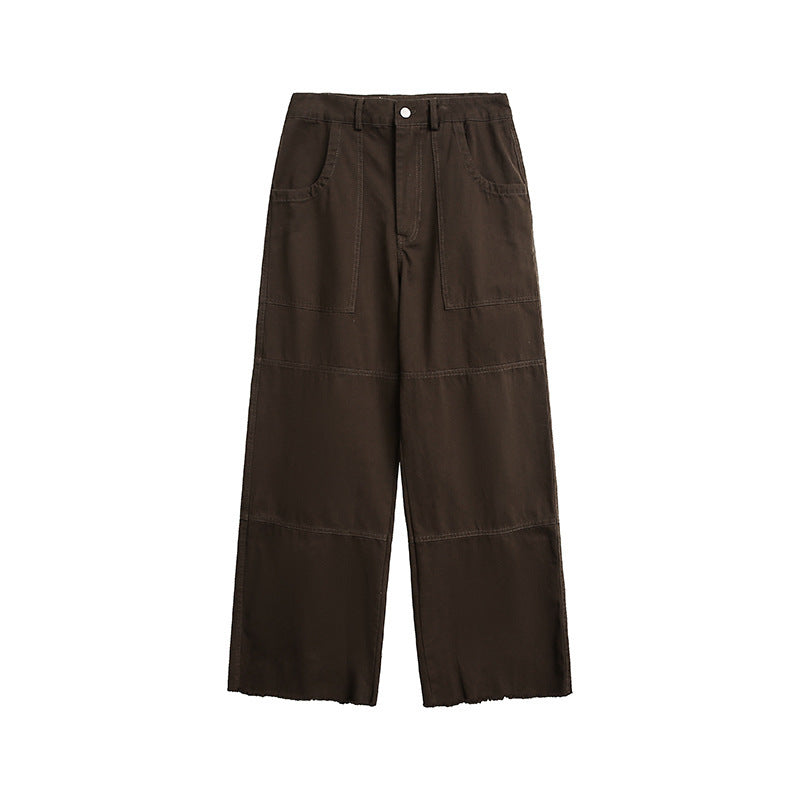A Loose straight-leg edged woven slacks