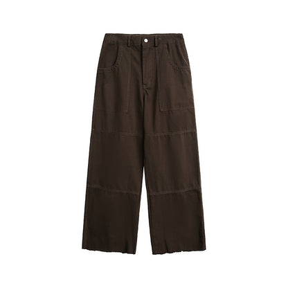 A Loose straight-leg edged woven slacks