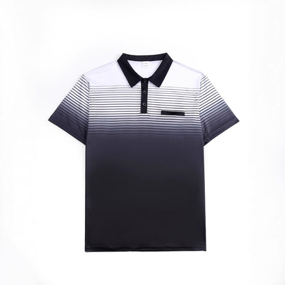 A European and American cross-border explosion Men's summer business fashion casual sports short-sleeved striped printed lapel polo shirt