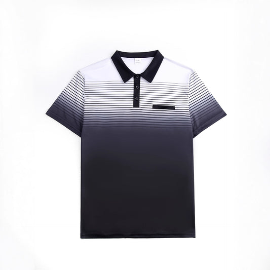 A European and American cross-border explosion Men's summer business fashion casual sports short-sleeved striped printed lapel polo shirt