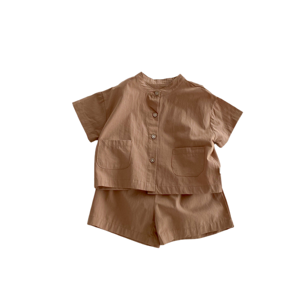 A INS Korean version of the baby summer thin solid color short-sleeved shirt and shorts set for children and boys casual two-piece set - Mixbatch