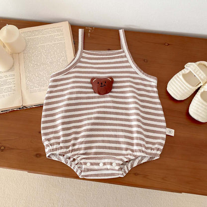 Summer Korean version baby camisole jumpsuit for boys and girls, cartoon sleeveless vest, crawling suit for newborns, thin fitting jumpsuit - Mixbatch
